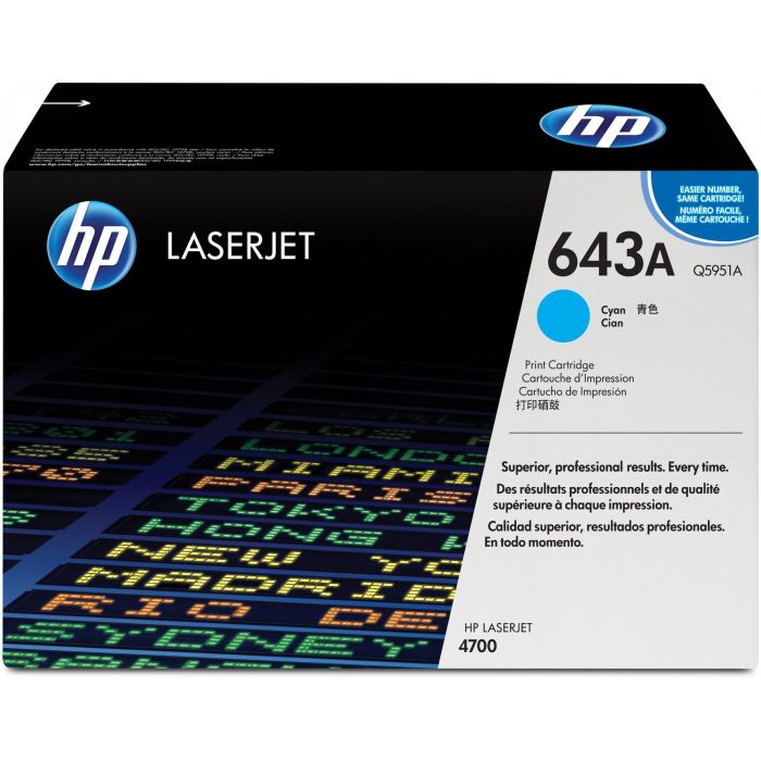 HP Q5951A Tóner Original 643A LaserJet Cian Rendimiento Estándar 10.000 páginas
