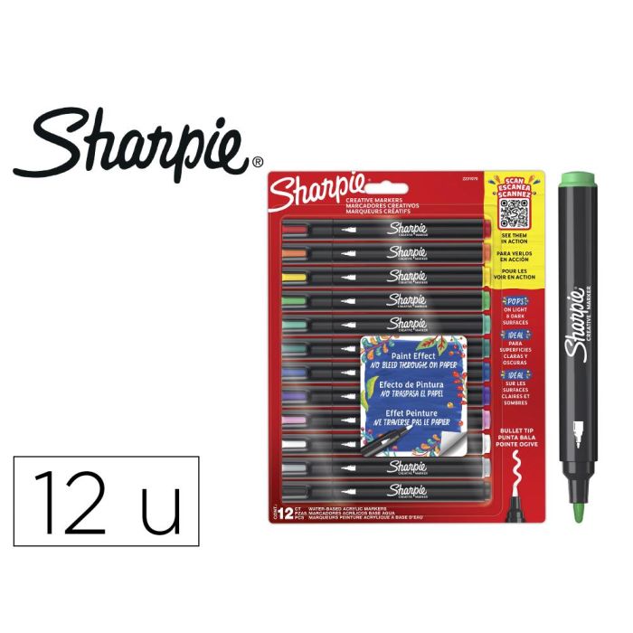 Sharpie Rotulador Acrílico Tinta Opaca Efecto Pintura. Punta Fina Redonda. Blíster 12 Colores Surtidos. No Traspasa el Papel. Sharpie Rotulador Acrílico Tinta Opaca Efecto Pintura. Punta Fina Redonda. Blíster 12 Colores Surtidos. No Traspasa el Papel.