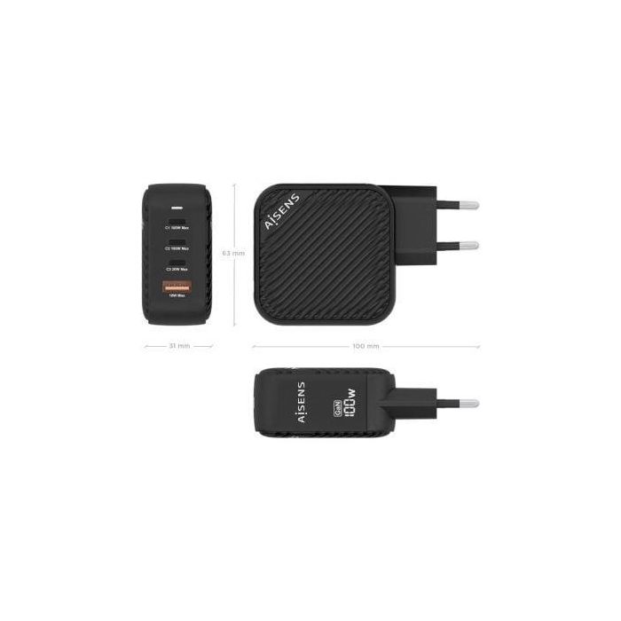 AISENS - CARGADOR GaN 100W, 3xUSB-C PD3.0 QC4.0, 1xUSB-A QC3.0, NEGRO 3 AISENS - CARGADOR GaN 100W, 3xUSB-C PD3.0 QC4.0, 1xUSB-A QC3.0, NEGRO 3