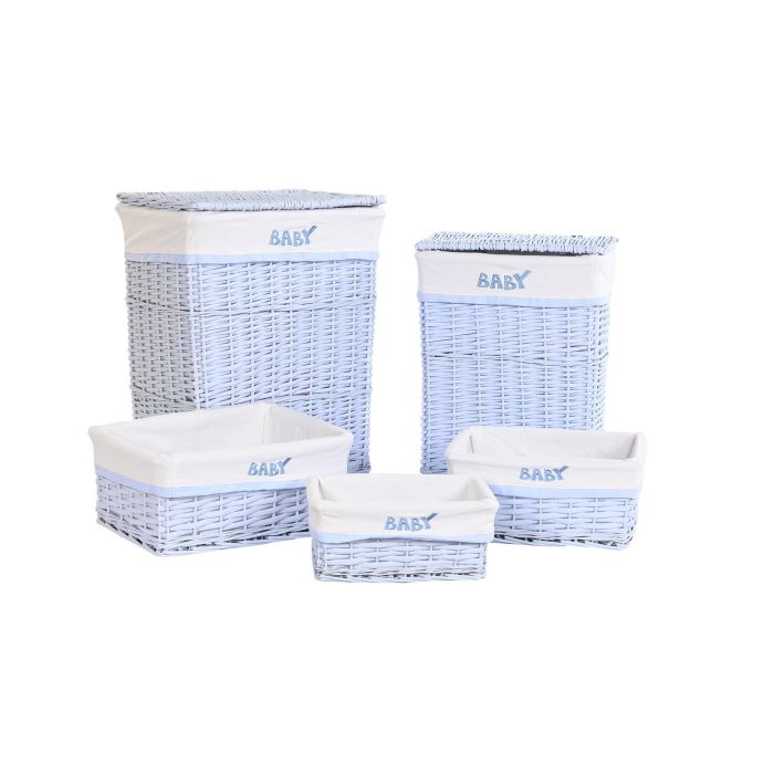 DKD Home Decor Cesta Ropa Baby Azul Celeste 34 x 56 x 44 cm Set de 5 Piezas Mimbre Poliester 4