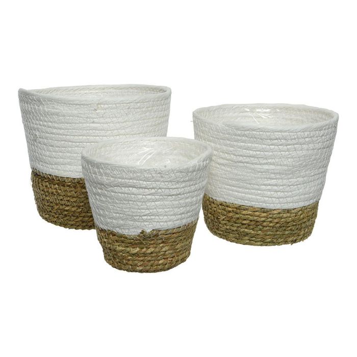 KSD 875984 Set de 3 Macetas de Cuerda Decorativas, Medidas Surtidas, Tonos Mimbre y Blanco KSD 875984 Set de 3 Macetas de Cuerda Decorativas, Medidas Surtidas, Tonos Mimbre y Blanco