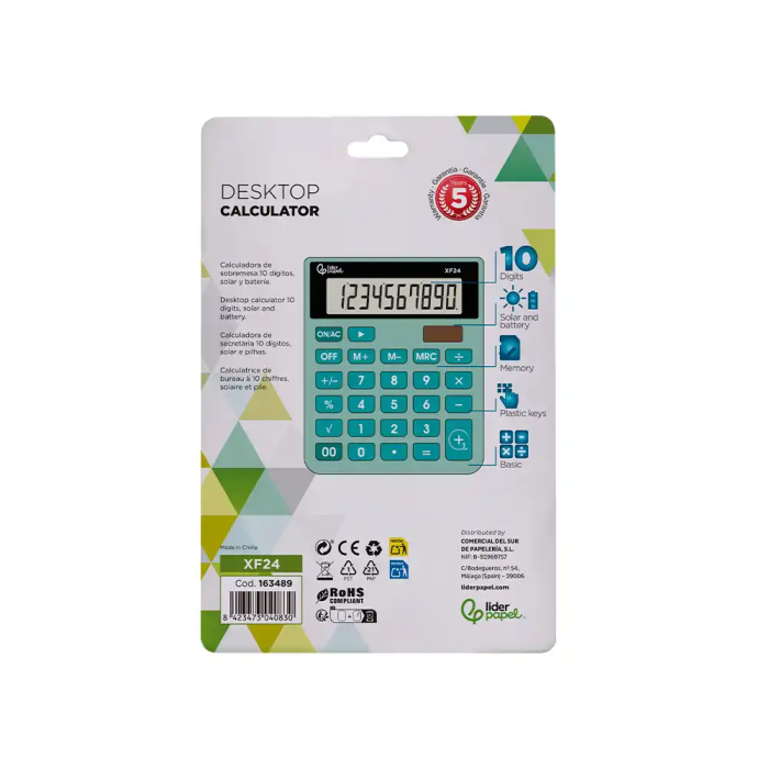 Liderpapel xf24 Calculadora Sobremesa 10 Dígitos Solar y Pila Verde 127x105x24 mm 4 Liderpapel xf24 Calculadora Sobremesa 10 Dígitos Solar y Pila Verde 127x105x24 mm 4