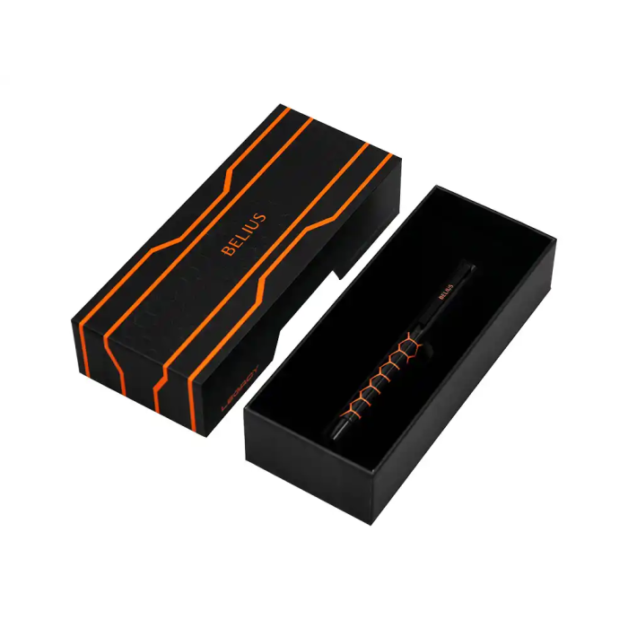 Belius Legacy Boligrafo de Aluminio Diseño Hexagono Naranja Cuerpo Negro Tinta Azul Caja de Diseño 3