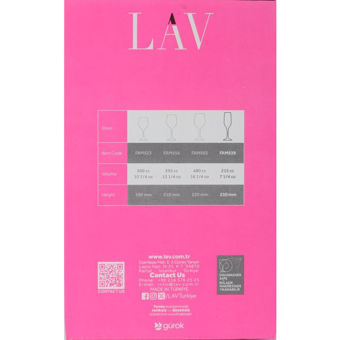 Lav Set 6 Copas de Champagne 215 cc Colección Fame 5.5x4.8x23 cm (4 Cajas) 3