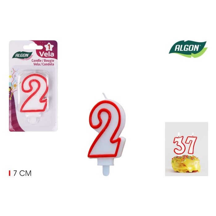 Vela Blanca con Borde Rojo 7 cm N.2 - Algon (36 Unidades) Vela Blanca con Borde Rojo 7 cm N.2 - Algon (36 Unidades)