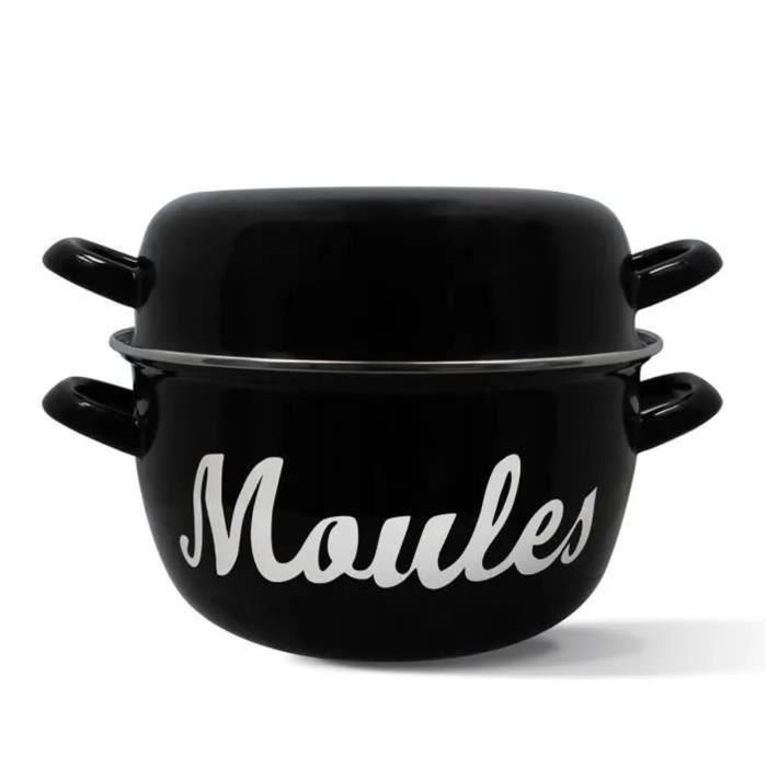 Olla para mejillones - MENASTYL - 3645564 - Acero esmaltado - Negro - 24 cm - Con inscripción - Todo tipo de fuegos, incluida inducción Olla para mejillones - MENASTYL - 3645564 - Acero esmaltado - Negro - 24 cm - Con inscripción - Todo tipo de fuegos, incluida inducción