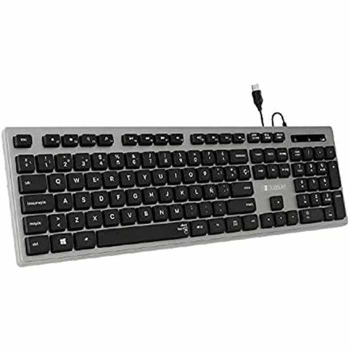 Subblim SUBKBC-0EKE10 Teclado Ergonómico USB Silencioso Gris/Negro con Teclas Cóncavas y Diseño Plano