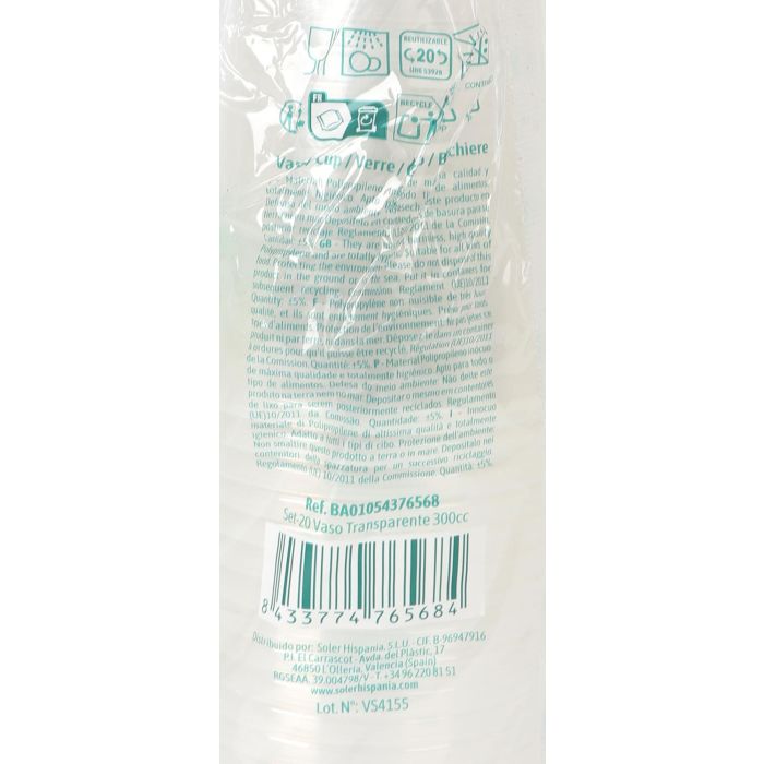 Algon Set de 20 Vasos Transparentes 300 cc (24 Unidades) 5