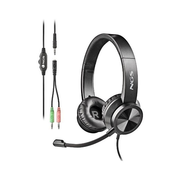 NGS MSX11PRO Auriculares estéreo supraurales con Micrófono ajustable, Jack 3.5mm, adaptador doble Jack para PC y control de volumen en cable - Negros 1 NGS MSX11PRO Auriculares estéreo supraurales con Micrófono ajustable, Jack 3.5mm, adaptador doble Jack para PC y control de volumen en cable - Negros 1