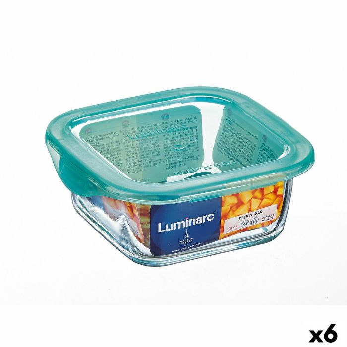 Fiambrera Cuadrada con Tapa Luminarc Keep'n Lagon 15,6 x 6,6 cm Turquesa 1,22 L Vidrio (6 Unidades)