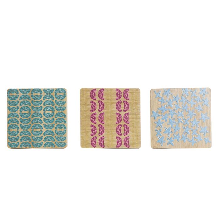DKD Home Decor Posavasos Colonial de Bambú, Diseño África Gres Turquesa y Granate, 10x1x10 cm - Set de 6 unidades 2 DKD Home Decor Posavasos Colonial de Bambú, Diseño África Gres Turquesa y Granate, 10x1x10 cm - Set de 6 unidades 2