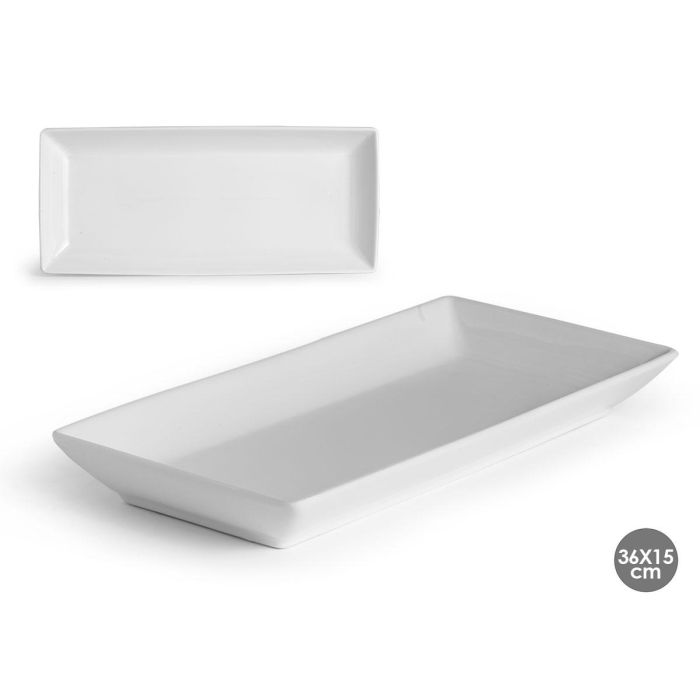 Bandeja rectangular de porcelana Vessia, 36 cm x 15 cm, blanco (16 Unidades) Bandeja rectangular de porcelana Vessia, 36 cm x 15 cm, blanco (16 Unidades)