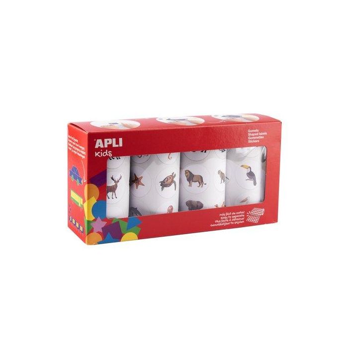 Gomets Apli Rollo 30H Familias De Animales 33Mm Pack 4 Rollos 1.400 Uds. (20054)