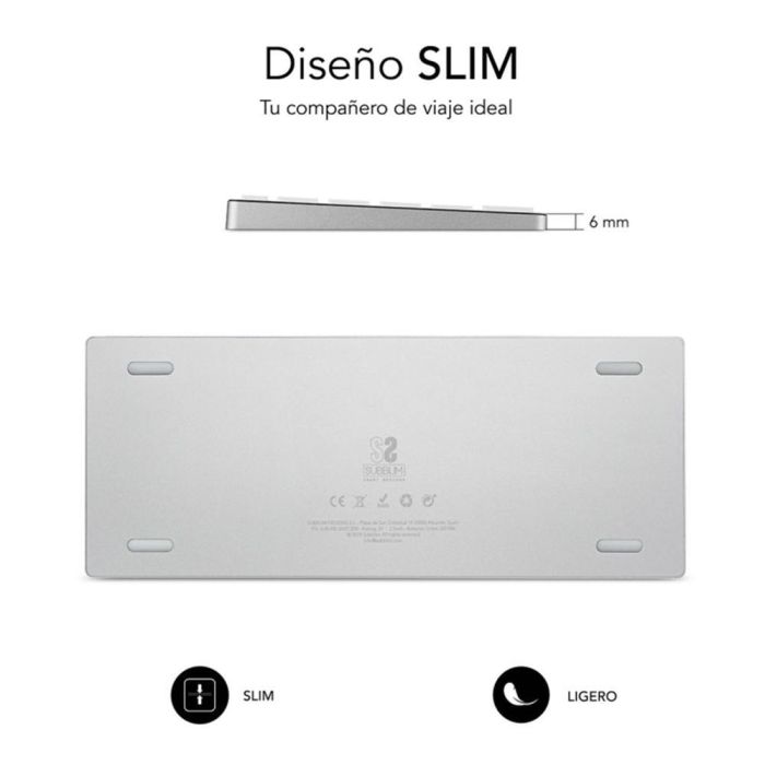 SUBBLIM Teclado Wireless Bluetooth Aluminio Advance Compact Silver 2 SUBBLIM Teclado Wireless Bluetooth Aluminio Advance Compact Silver 2