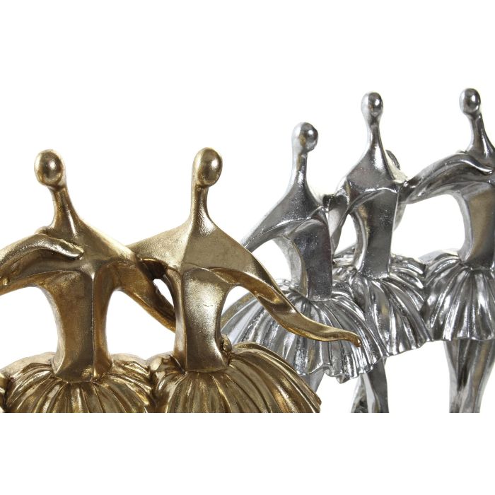 DKD Home Decor Figura Bailarinas Resina Dorado Plateado 14.5 x 32 x 33.5 cm (2 Unidades) 1