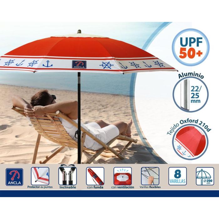 Atosa Sombrilla de Playa de Aluminio Orientable UPF 50+ Rojo 200 cm 2 Atosa Sombrilla de Playa de Aluminio Orientable UPF 50+ Rojo 200 cm 2