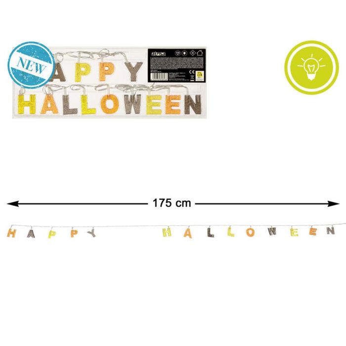 Guirnalda "Happy Halloween" 175 cm Con Luz De Colores Para Decoración Temática