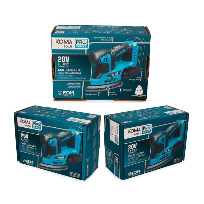 Koma Tools Lijadora Mouse 20V (sin Batería ni Cargador) 20v-lm 20,4 x 15,5 cm, Mango Ergonómico, Velcro, Incluye Filtro y Lijas 2