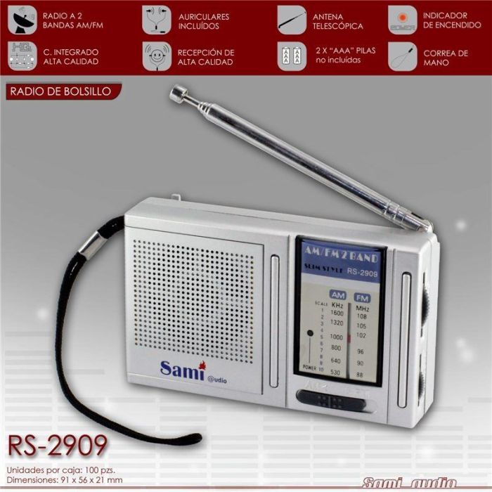 SAMI Radio AM/FM Portátil Pequeña con Funda y Auriculares