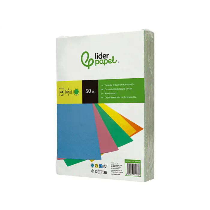 Liderpapel Tapa Encuadernacion Carton A4 0,9mm Verde Fluor Paquete 50 Unidades 3
