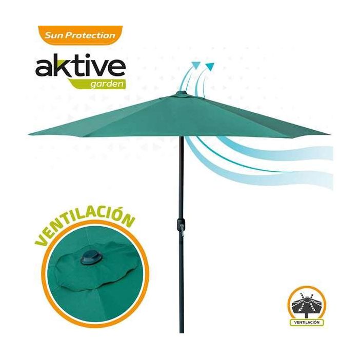 Parasol 300 cm con chimenea y mástil de aluminio 4,8 cm color verde 2 Parasol 300 cm con chimenea y mástil de aluminio 4,8 cm color verde 2