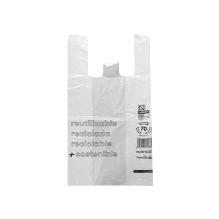 Blanca Bolsa Camiseta 70% Reciclada Blanca 50 mc 30x40 cm Apta Legislación Bolsas 2021 3