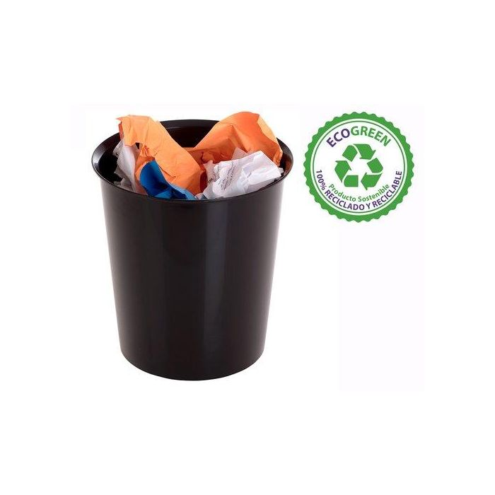 Archivo 2000 Papelera de Plástico con Aro Sujetabolsas, 18 Litros, 290x310 mm, Negro