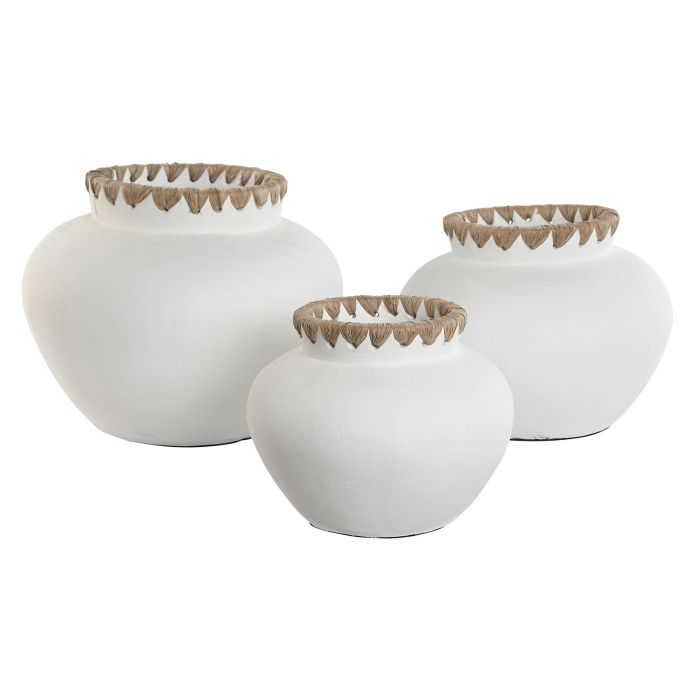 Jarron Item Home DKD Home Decor Blanco Natural 33 x 27 x 33 cm Set de 3 3