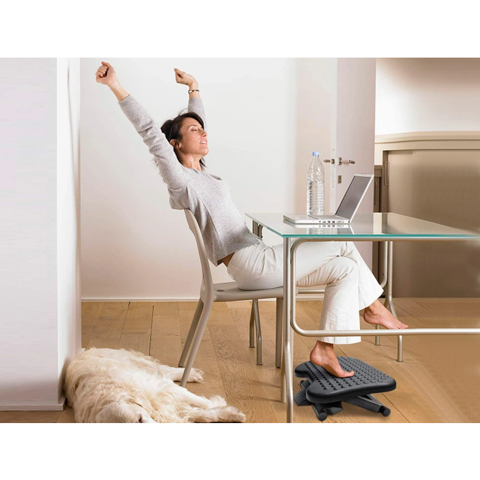 Q-connect Reposapiés Plástico Ajustable Premium, 3 Niveles de Altura, Superficie Masaje, Ángulo 0-30°, 440x110x330 mm 6