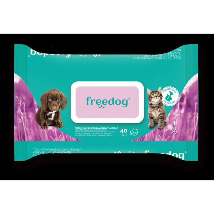 Freedog Toallitas Húmedas Lavanda Vainilla Grande 40 Unidades 28x18 cm