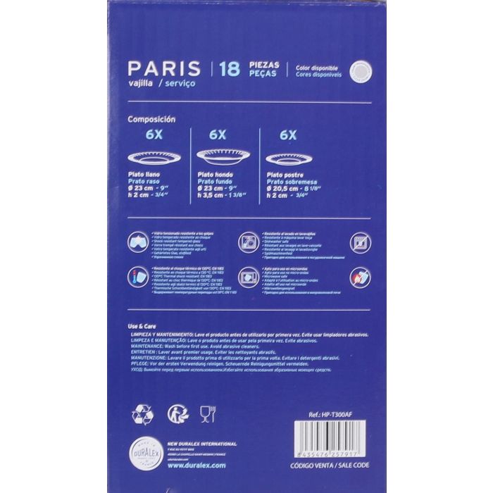 Duralex Vajilla Paris Transparente 18 Piezas (Llana 26 cm, Hondos 23 cm, Postre 20.5 cm) (2 Unidades) 2