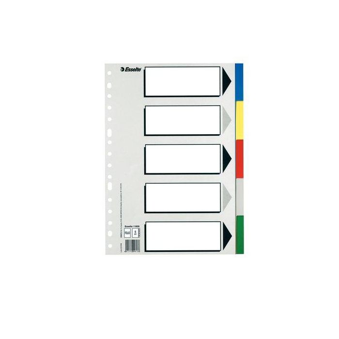 Esselte Separadores 5 Posiciones Folio PP Colores Con Carátula Índice Cartón Blanco - Negro