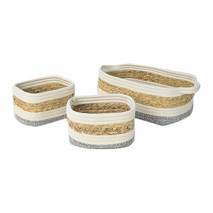 Cesta Basicos DKD Home Decor Blanco Natural 23 x 13 x 33 cm Set de 3