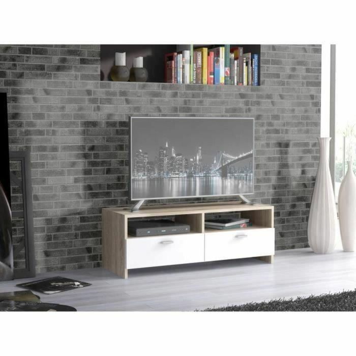 FINLANDEK Base para televisor HELPPO contemporánea blanca mate con efecto roble - An. 95 cm 2 FINLANDEK Base para televisor HELPPO contemporánea blanca mate con efecto roble - An. 95 cm 2