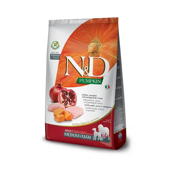 Farmina N&D Dog Pumpkin Medium Maxi Pollo 2,5 kg - Alimento para perros adultos sin cereales con calabaza y pollo