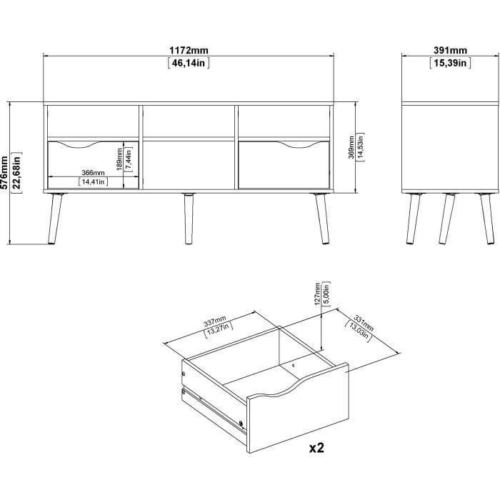 TVILUM 7539149AK Mueble para Televisión con 4 Nichos y 2 Cajones, Acabado Blanco y Roble, 117,2x39,1x57,4 cm 4 TVILUM 7539149AK Mueble para Televisión con 4 Nichos y 2 Cajones, Acabado Blanco y Roble, 117,2x39,1x57,4 cm 4