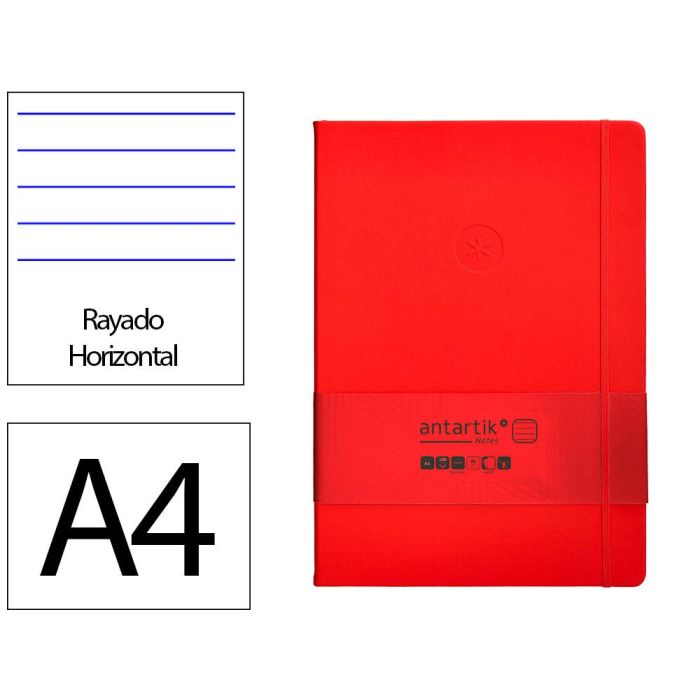 Cuaderno Con Gomilla Antartik Notes Tapa Dura A4 Hojas Rayas Rojo 100 Hojas 80 gr Fsc