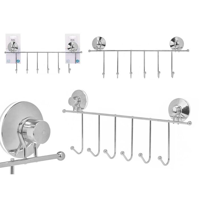 Berilo Percha de Acero con 6 Ganchos y Ventosa, Plástico ABS, 39x16x4.5 cm (12 Unidades) Berilo Percha de Acero con 6 Ganchos y Ventosa, Plástico ABS, 39x16x4.5 cm (12 Unidades)