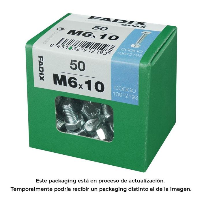 Fadix Tornillo Métrico Cabeza Hexagonal + Tuerca Cincado M6x10mm Caja 50 Unidades 0 Fadix Tornillo Métrico Cabeza Hexagonal + Tuerca Cincado M6x10mm Caja 50 Unidades 0