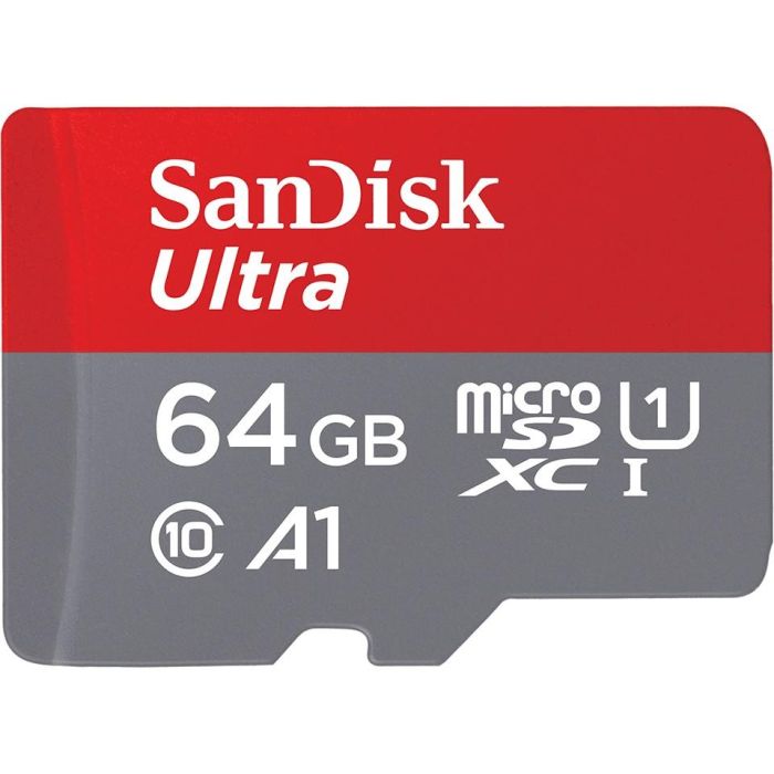 Sandisk Ultra MicroXC + Tarjeta de Memoria microSDHC de 64GB, Clase 10, UHS-I, 100 MB/s, Gris/Rojo