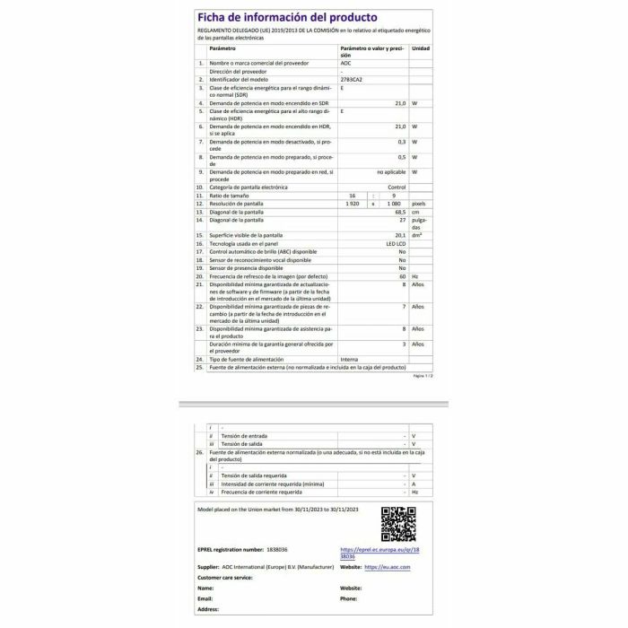 AOC Monitor 27B3CA2 27" FHD IPS 100Hz 1ms USB-C Negro 20 AOC Monitor 27B3CA2 27" FHD IPS 100Hz 1ms USB-C Negro 20