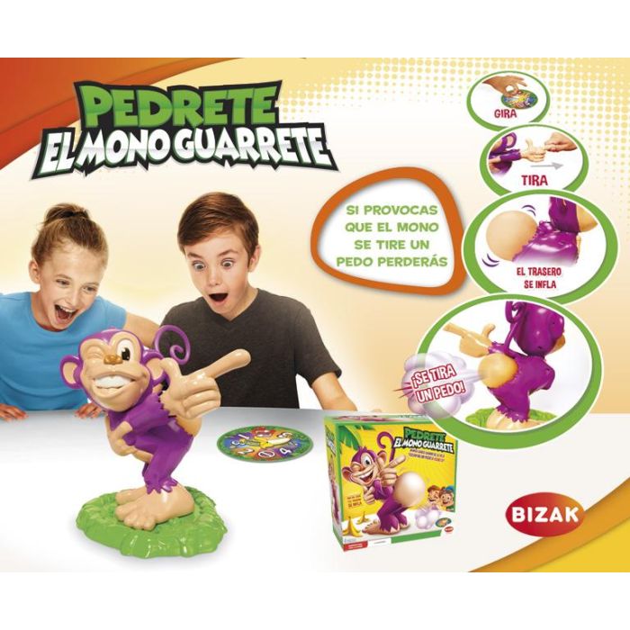 Bizak 62468742 Juego Pedrete El Mono Guarrete, Juego de Mesa Divertido de Pedos Familiar para Niños +4 Años