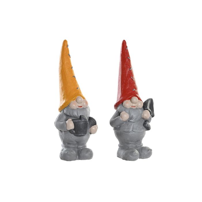 DKD Home Decor Figura de Gnomo para Terraza y Jardín de Magnesia Naranja y Rojo 13x42x18 cm (4 Unidades)