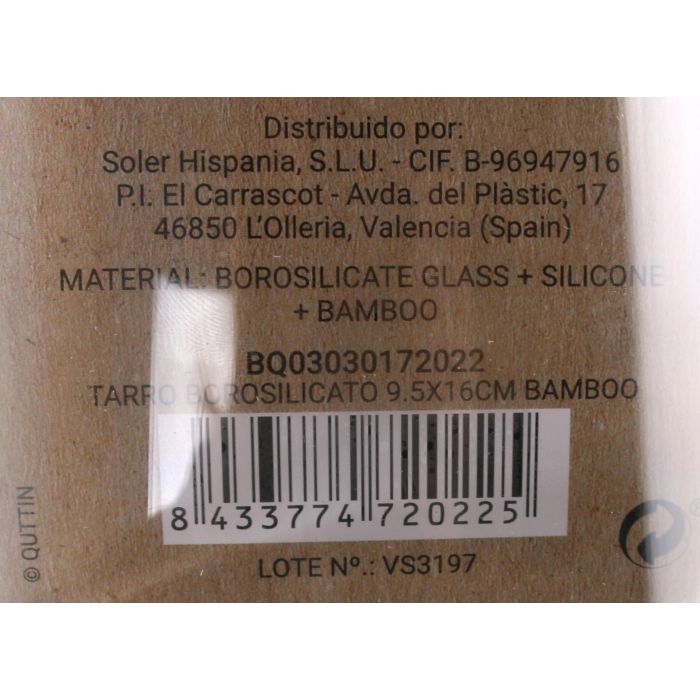 Quttin Tarro de Borosilicato con Tapa de Bambú 9.5 x 16 cm 850 ml (12 Unidades) 5
