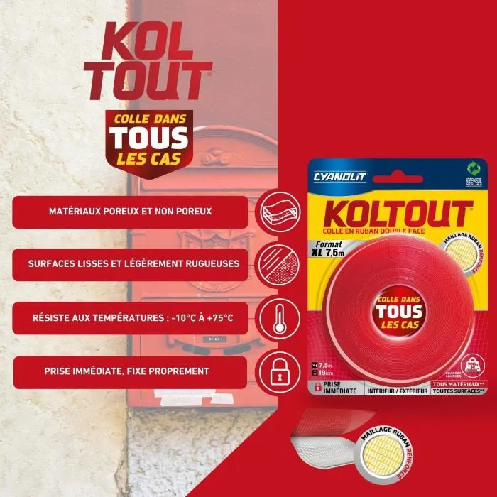 Cyanolit Cinta Koltout XL CYA3045205074958 Cinta Adhesiva de Doble Cara Alta Adherencia Discreta y Duradera 7,5 m x 19 mm 4 Cyanolit Cinta Koltout XL CYA3045205074958 Cinta Adhesiva de Doble Cara Alta Adherencia Discreta y Duradera 7,5 m x 19 mm 4