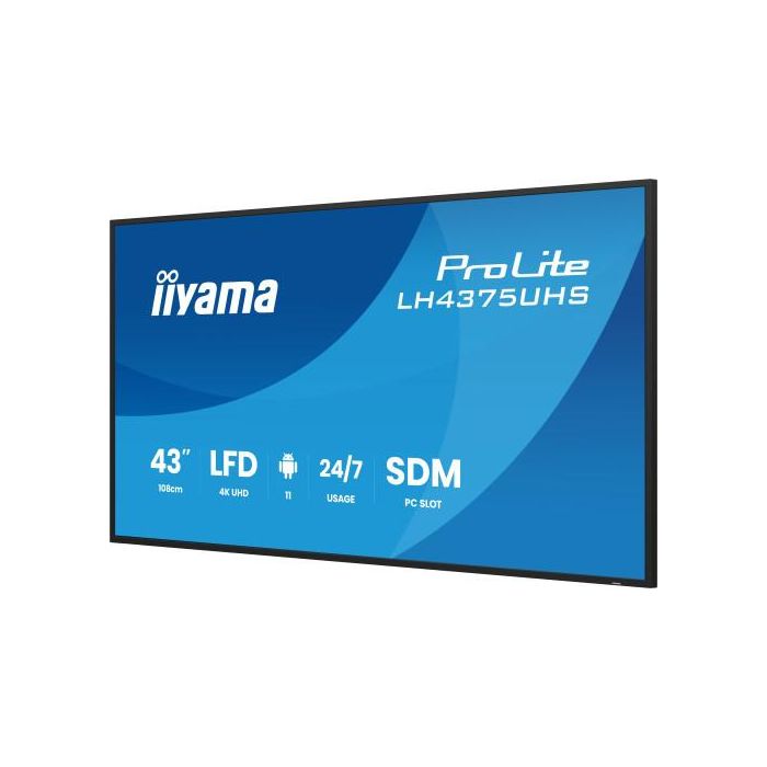 Monitor Iiyama 43" (Lh4375Uhs-B1Ag) Android 11 / 3844X2160 (4K Uhd) / Operacion 24/7 /500Cd / Landsc. y Portrait / 3Xhdmi / Dp / Rj45 / Vesa 400X400 / Altavoces 2X10W 5