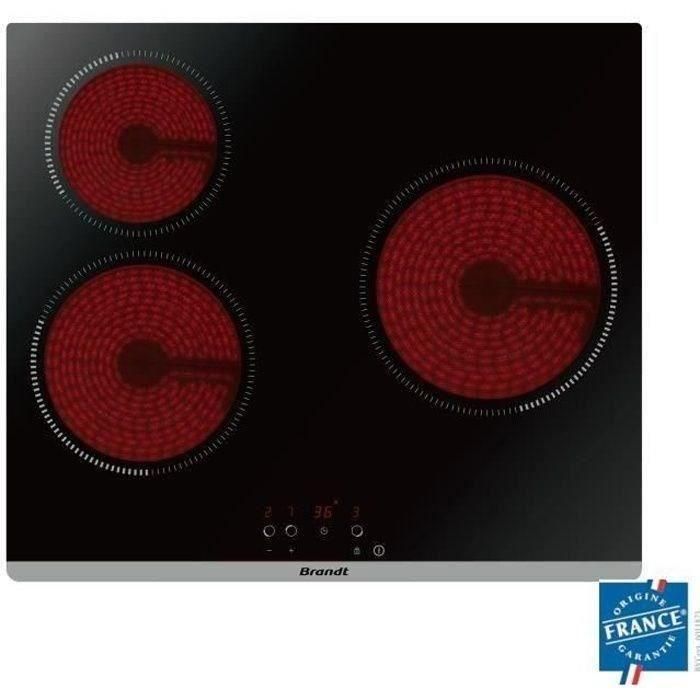 BRANDT BPV6320 - Placa vitrocerámica-3 zonas-5300W-L60cm-Revestimiento de vidrio-Negro BRANDT BPV6320 - Placa vitrocerámica-3 zonas-5300W-L60cm-Revestimiento de vidrio-Negro