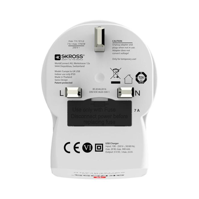 Skross 1500280 Adaptador de Viaje Europeo a Reino Unido con 2 Puertos USB Tipo A 2