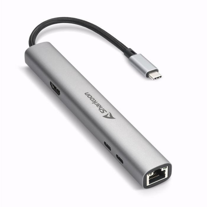 Sharkoon 4044951040704 OfficePal Combo Adapter Gris Oscuro - Hub USB-C con 2x USB-A, 2x USB-C, HDMI, Ethernet 1250 Mbit/s