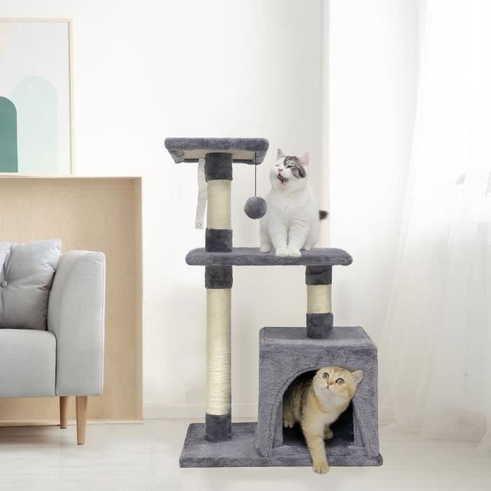 Árbol para Gatos AMAPOLA ALC07 - Nicho, rascador y pelota de juego - Gris - 50x30x80cm 1